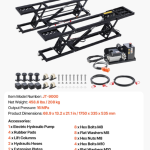 Portable Car Lift, 9000 Lbs Capacity, Heavy Duty Steel Truck Lift With 28" Max Height, 120V Power Unit, Wheels, 4 Rubber Pads & 4 Lifting Columns For Cars, SUVs, Trucks, Home Garage Or Shop Use